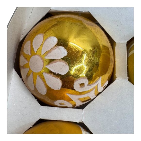 Vintage Gold Glass Christmas Ornaments Set Of 12 Coby Glass Handcrafted Glitter - Picture 8 of 10